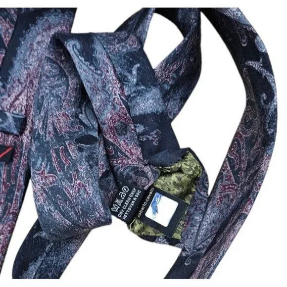 ROBERTO CAVALLI Men's 100% Silk Necktie LUXURY Tie Gray Paisley W:3.6" EUC